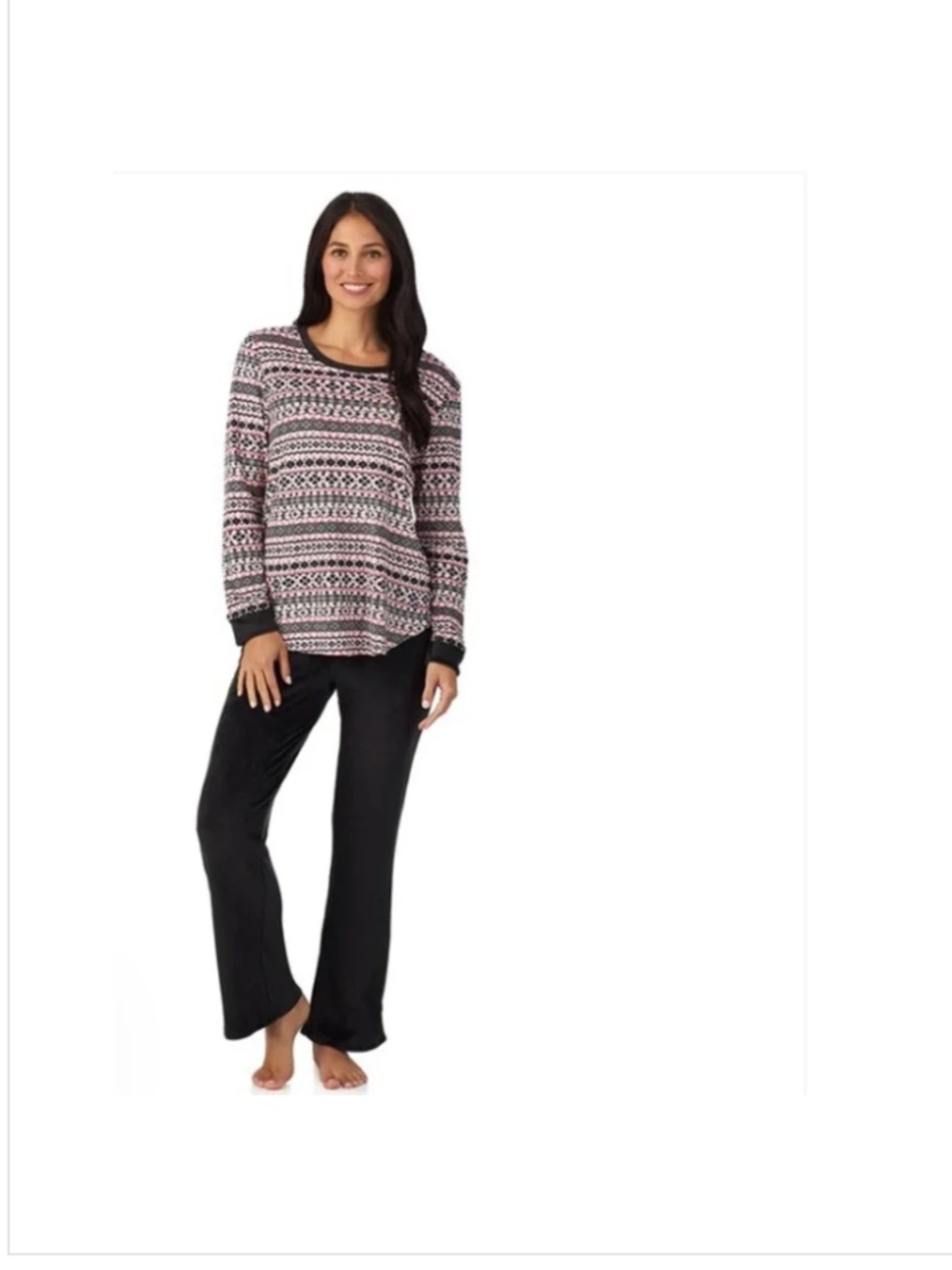 Cuddl Duds Silky Velour Long Sleeve Pullover Boot black Cut Pants & Top